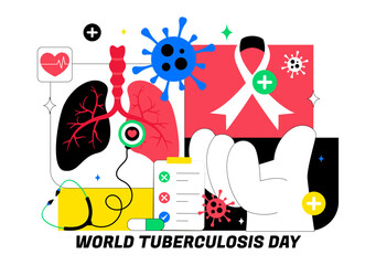 World Tuberculosis Day Vector Illustration Featuring Lungs and Bacteria for TB Awareness and Medical Campaigns with a Healthcare Background