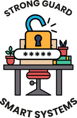 A black and white image of a lock with a key on it