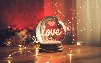 Glowing Love Text Inside Glass Ball