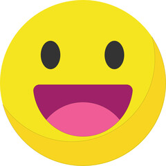 A happy yellow smiley face icon with a cheerful expression of joy and a cartoon vector design representing happiness and positive emotions