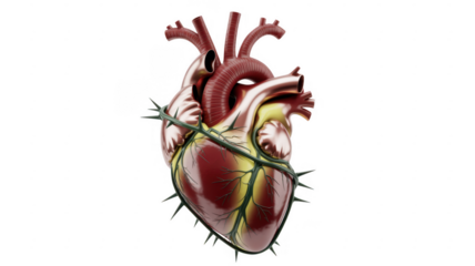 Human heart with coronary artery and veins heart anatomy isolated on a transparent background