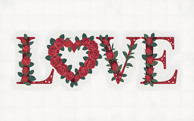 LOVE Text Made of Red Roses