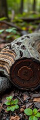 A close-up of a decaying log, highlighting the decomposition process and the rich microbial community that supports new life in the forest floor,  regeneration,  microbes