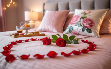 Romantic Bedroom Decoration with Red Roses