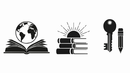 Educational icons representing global knowledge, academic pursuits, and access to learning opportunities.
