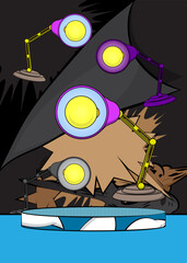 Comic Book Product podium stage for mockup presentation with Office lamp. Retro comics background.