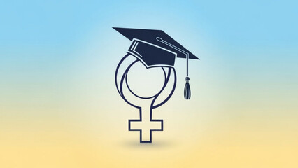 Female Graduate Symbol with Graduation Cap on Gradient Background