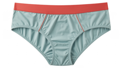 Light Blue Panties with Orange Waistband and Red Stitching isolated on a transparent background