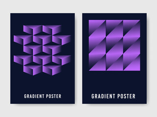 Abstract Geometric Poster Design with 3D Purple Isometric Cubes and Triangles
