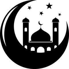 Crescent Moon with Mosque Silhouette