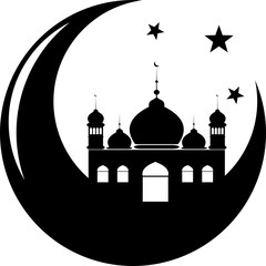 Crescent Moon with Mosque Silhouette