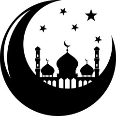 Crescent Moon with Mosque Silhouette