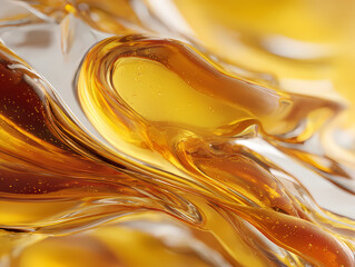 Abstract golden gel texture viscous liquid flowing waves