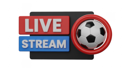 Live stream soccer with a soccer ball on screen football isolated on a transparent background