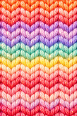 A colorful close-up of a knitted fabric in rainbow colors, displaying a visually appealing and textured surface, perfect for backgrounds.