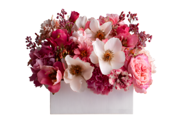 a white box with a bunch of flowers in it