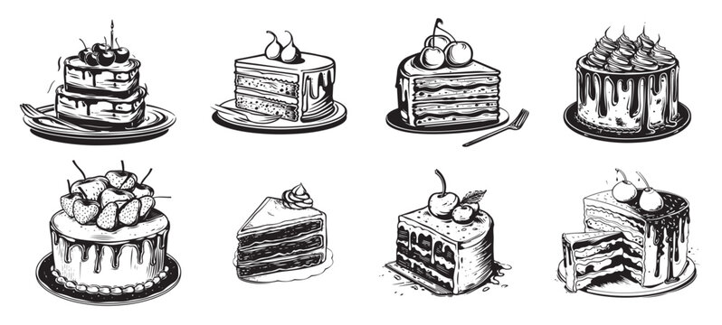 set of different types of cakes and desserts