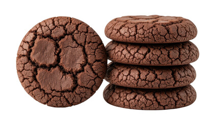 Delicious chocolate cookies stacked on white background isolated on transparent background