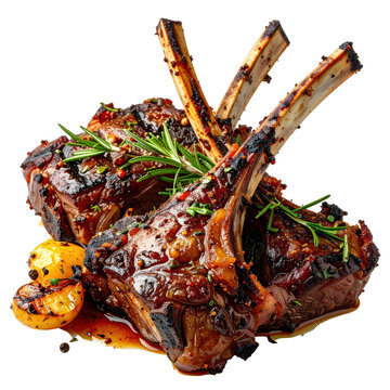Spanish lechazo asado, the iconic roast suckling lamb from castile, professionally photographed and isolated on a white background