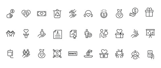 A Complete Icon Set for Charity Organizations, Fundraising Events, Nonprofit Campaigns, Donation Drives, Volunteer Programs, Social Justice, and Community Support Activities