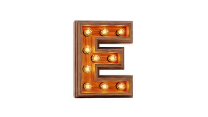 Wooden Marquee Letter E with Incandescent Bulbs