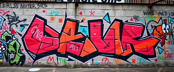 Intricate geometric graffiti art on urban wall,  element,  light