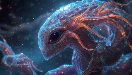 Glowing alien creature with tentacles in space