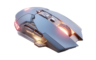 Mechanical gaming mouse highlighting durability advanced features and stylish gamer aesthetic isolated on transparent background PNG