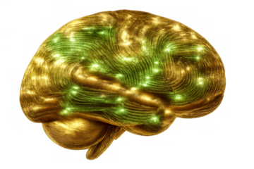 Human brain glowing with neural network activity, intelligence and creativity mind concept, transparent background