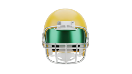 Yellow Football Helmet with Green Visor and Silver Facemask