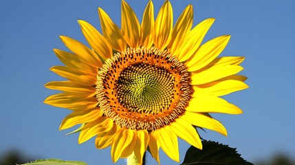Obraz premium Bright yellow sunflower blooming against clear blue sky