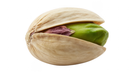 Open pistachio nut with green kernel open shell food isolated on a transparent background