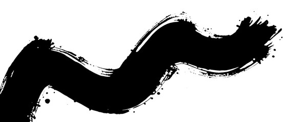 Vector hand drawn black wave ink brush stroke on white background