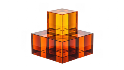 Orange 3D transparent cubes stacked structure isolated on a transparent background