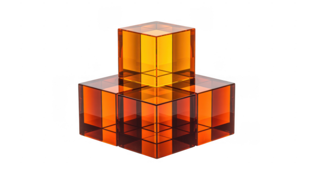 Orange 3D transparent cubes stacked structure isolated on a transparent background - Powered by Adobe