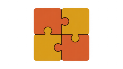 Orange and yellow puzzle pieces isolated on a transparent background