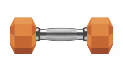Orange dumbbell with silver handle weight fitness isolated on a transparent background