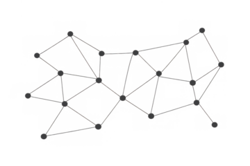 Abstract geometric plexus connecting data nodes forming a network for technology and digital communication, transparent background