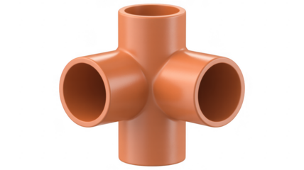 Orange PVC four way plumbing connector orange PVC pipe isolated on a transparent background