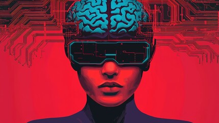 Brain-computer interface revolution futuristic city digital art cyber environment close-up view technology innovation