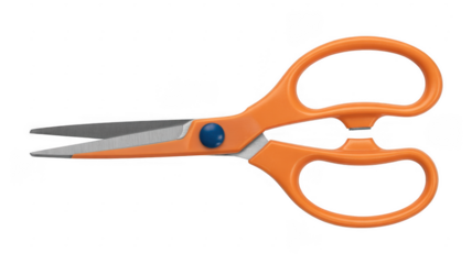 Orange Scissors with Blue Screw cutting tool craft isolated on a transparent background