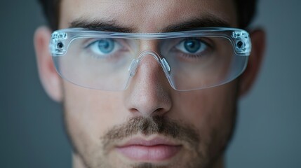 Innovative technology interaction transparent interface glasses in modern lifestyle close-up focused view