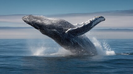 Fototapeta premium Whale breaching ocean waters wildlife photography marine environment underwater perspective splashing dynamics