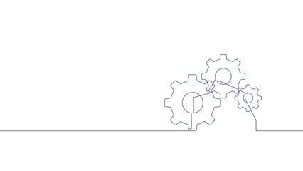Continuous line connected gears illustration vector, mechanical system process and industrial workflow concept