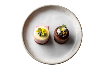 two desserts on a plate on a table