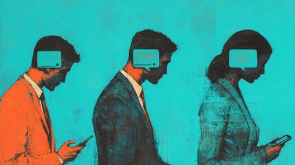 Chaos in technology phuangmany people engaging with devices in a vibrant urban setting