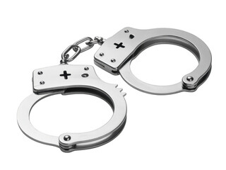 Pair of metal handcuffs isolated silver isolated on a transparent background