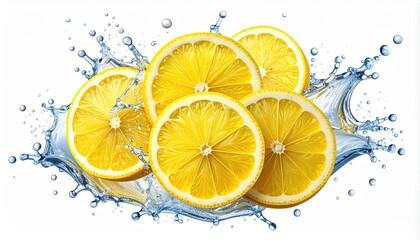 Bright lemon slices burst from refreshing water, fresh and vibrant
