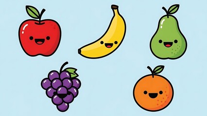 Colorful Cartoon Fruits with Happy Faces.