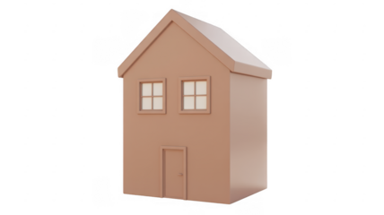 Peach house model with glowing windows miniature house isolated on a transparent background